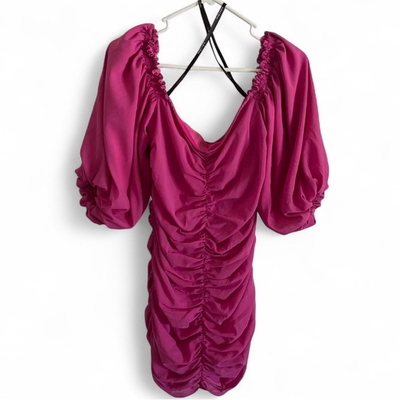 For Love & Lemons Elegant Pink Ruched Puff‎ Sleeve Mini Dress Womens Size XS/S - Picture 4 of 8